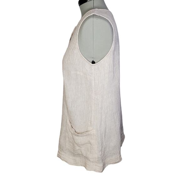 Pure Jill beige linen sleeveless tunic top with front pockets, size XL - Picture 2 of 8